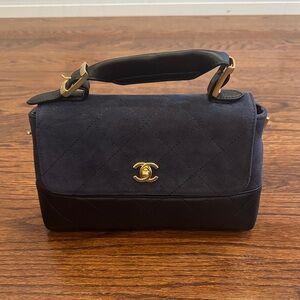 CHANEL Dupe Blue and Black Two-Tone Quilted Flap Bag with Gold Hardware